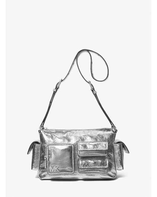 Mk Sac Porté Épaule Dakota De Taille Moyenne En Cuir Craquelé Métallisé MICHAEL Michael Kors en coloris White
