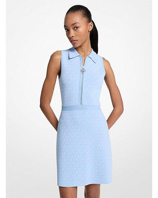 blue dress for baby girl Sky Blue Tweed Zip Up Collared Mini Dress main image 0