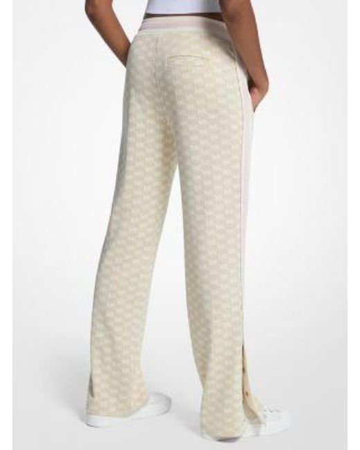 Michael Kors Natural Logo Print Metallic Stretch Knit Track Pants
