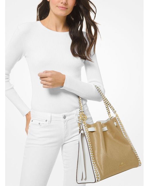 Michael Kors Mina Large Metallic Canvas Chain Shoulder Bag Lyst