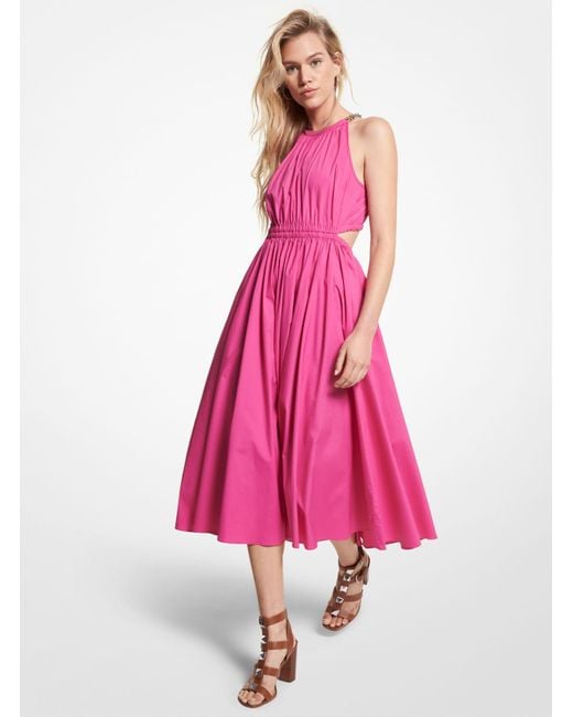 Michael Kors Pink Stretch Cotton Poplin Cutout Dress
