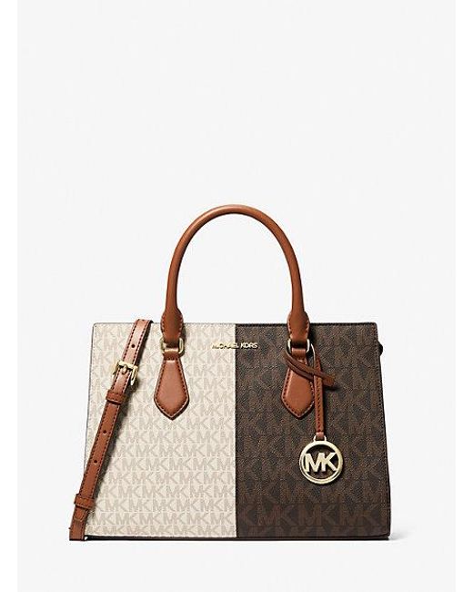 Michael Kors Natural Sheila Medium Two-Tone Metallic Signature Logo Satchel