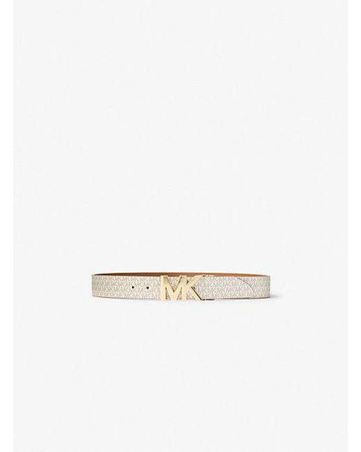 Michael Kors White Reversible Logo And Leather Waist Belt