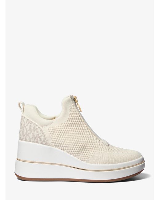 MICHAEL Michael Kors White Mk Emmy Mesh Zip-Up Wedge Trainer