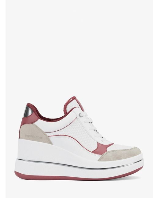 MICHAEL Michael Kors White Mk Emmy Mixed-Media Wedge Trainer