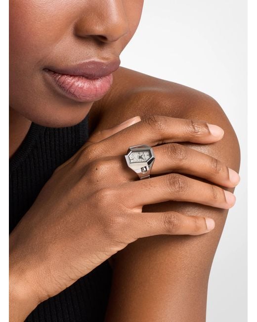 Michael Kors White Mk Suri Pavé-Tone Ring Watch