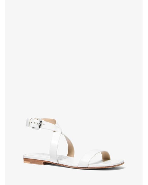 Michael Kors White Mk Bridgette Leather Sandal