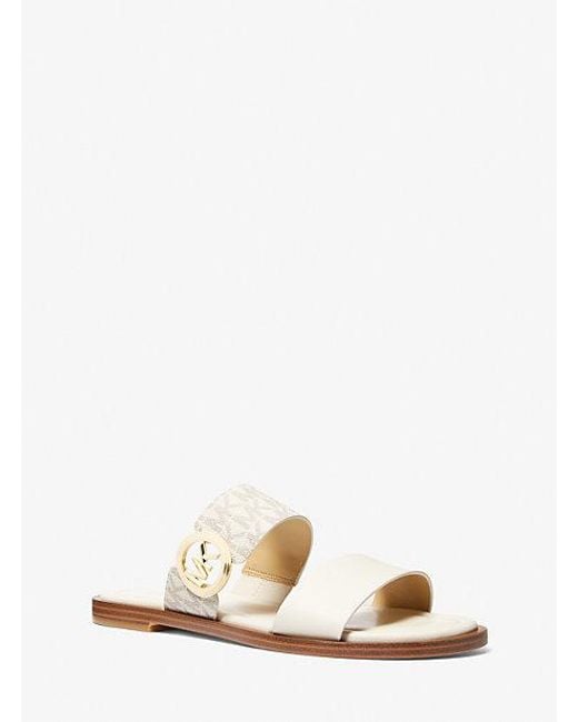 MICHAEL Michael Kors Vera Leather And Signature Logo Slide Sandal in White Lyst UK