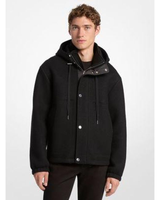 Michael Kors Black Mk Wool Blend Hooded Jacket for men