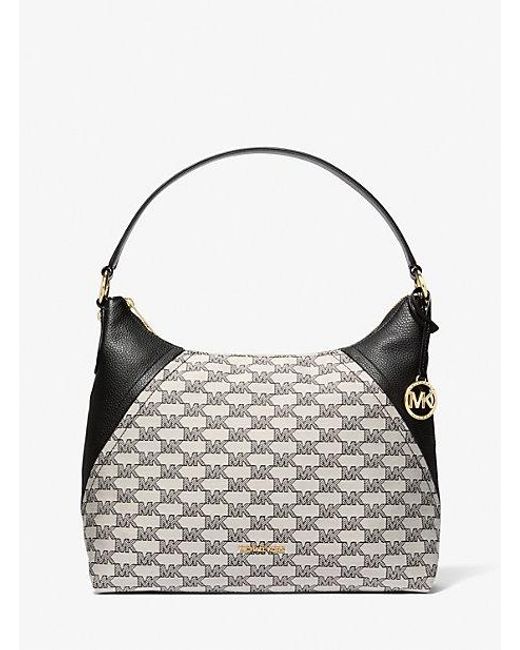 Michael Kors Natural Aria Large Signature Logo Jacquard Shoulder Bag