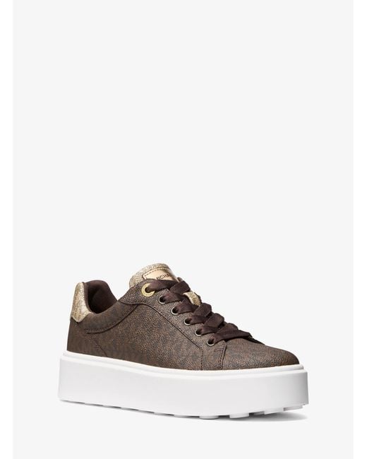 Michael Kors Outlet Brown Mk Romey Metallic Two-Tone Signature Logo Platform Trainers