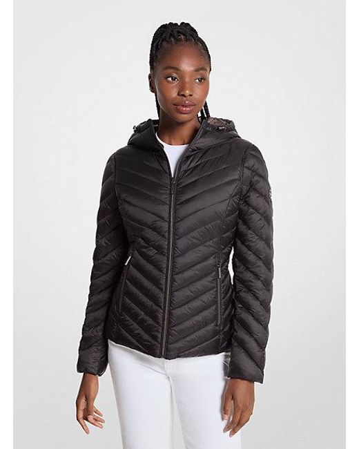 Michael Kors Black Chevron Logo Print Quilted Nylon Reversible Jacket