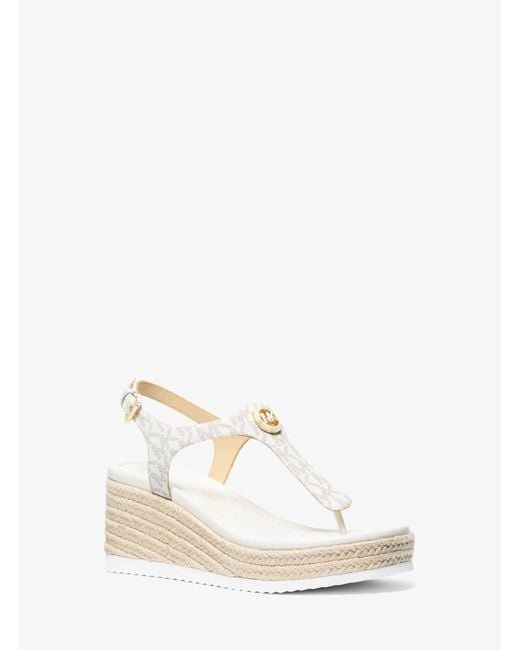 MICHAEL Michael Kors White Val Signature Logo Thong Wedge Sandal