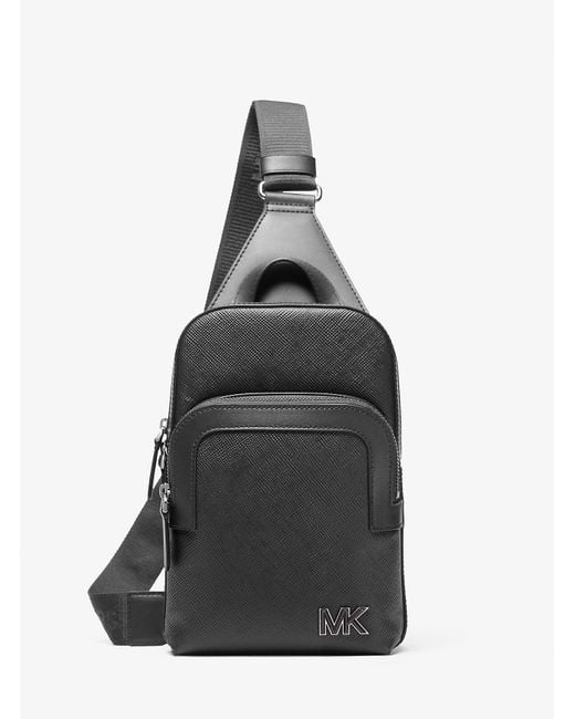 Michael Kors Black Edison Medium Double Zip Sling Pack for men