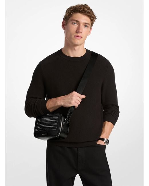 Michael Kors Black Mk Hudson Grommeted Leather Crossbody Bag for men