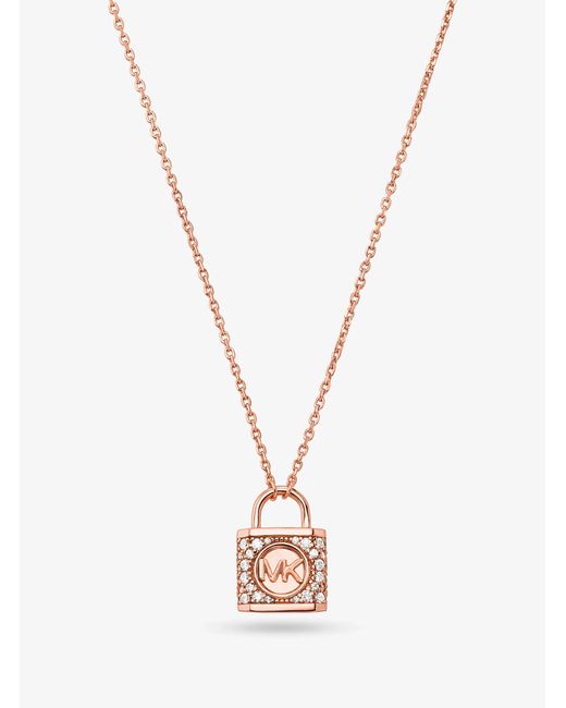 Michael Kors Metallic Mk Precious Metal-Plated Sterling Pavé Lock Necklace
