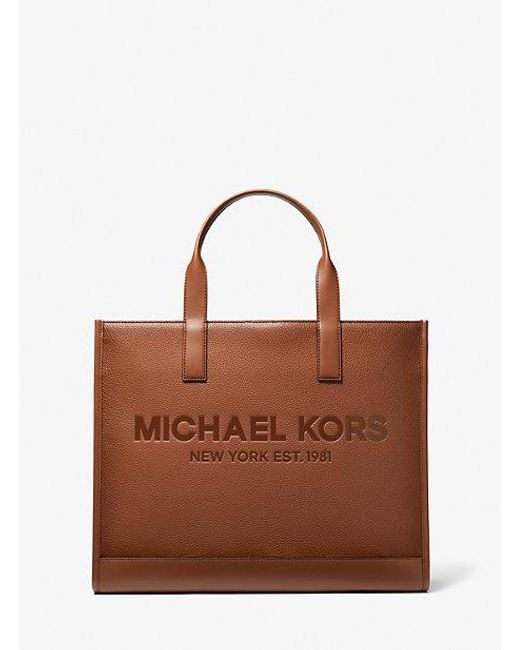 Michael Kors Brown Cooper Logo Embossed Pebbled Leather Tote Bag for men