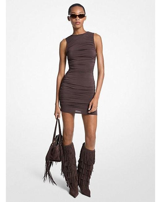 Michael Kors White Ruched Stretch Matte Jersey Mini Dress