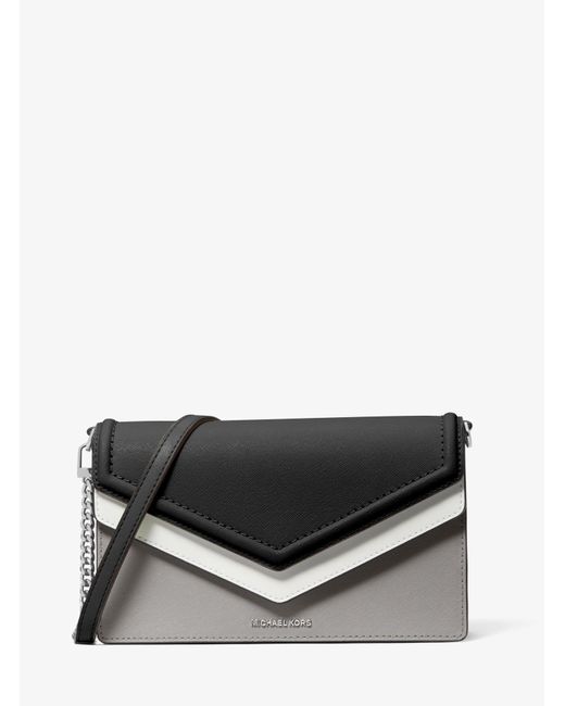 Michael Kors Jet Set Large Colorblock Saffiano Leather Envelope Crossbody Bag in White Lyst