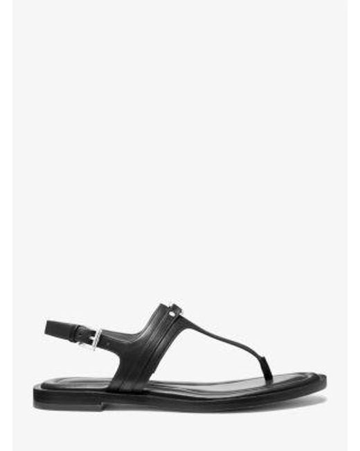 Michael Kors Black Mk Mandy Leather T-Strap Sandal