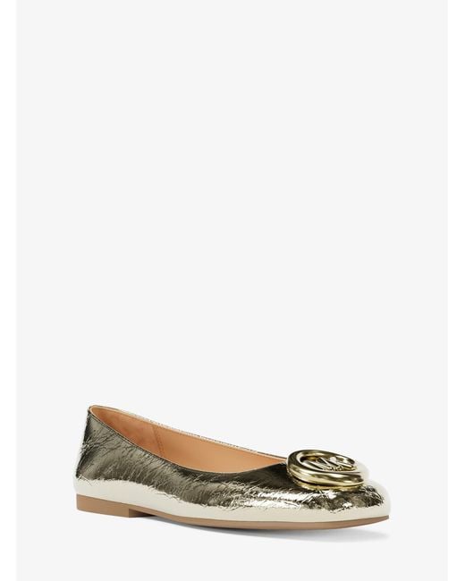 MICHAEL Michael Kors White Mk Milan Crackled Metallic Leather Ballet Flat