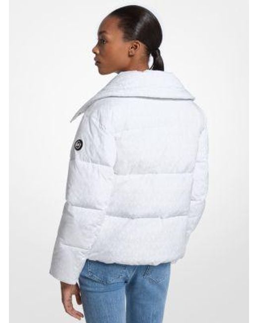 Michael Kors White Signature Logo Quilted Puffer Jacket