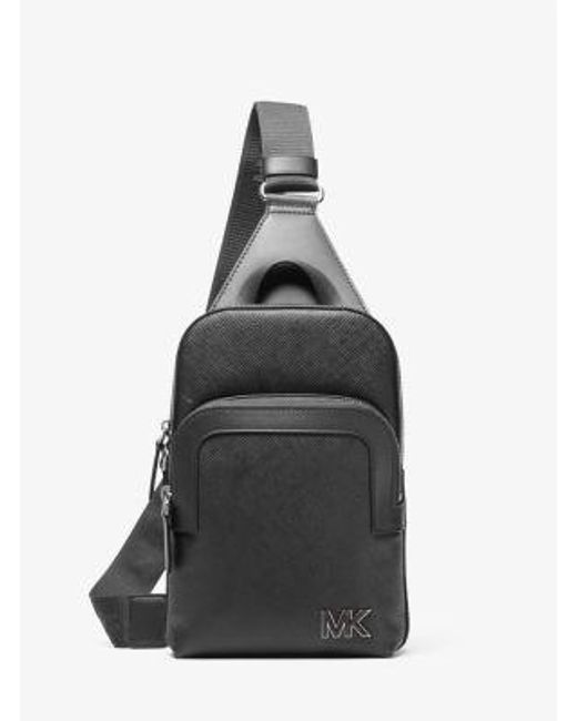 Michael Kors Black Edison Scratch-Resistant Crossgrain Leather Sling Pack for men