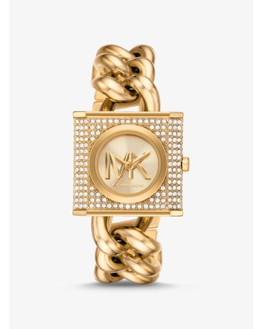 Michael Kors Metallic Mk Mini Lock Pavé-Tone Chain Watch