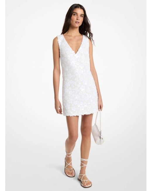 Michael Kors White Mk Floral Embellished Scuba Mini Dress