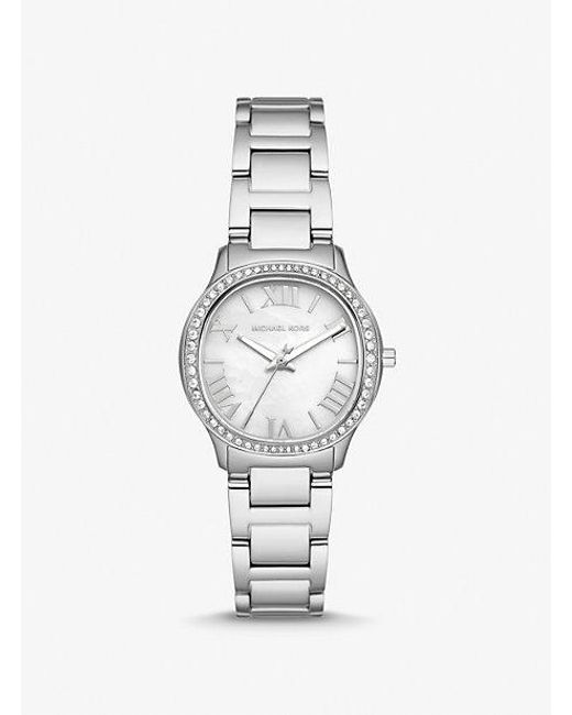 Michael Kors White Mini Sage Pavé Silver-tone Watch