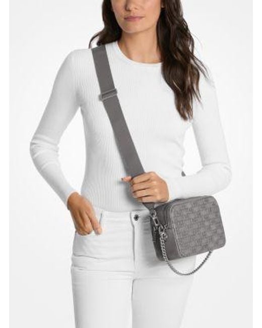 Michael Kors Gray Bryant Medium Burnished Leather Camera Crossbody Bag