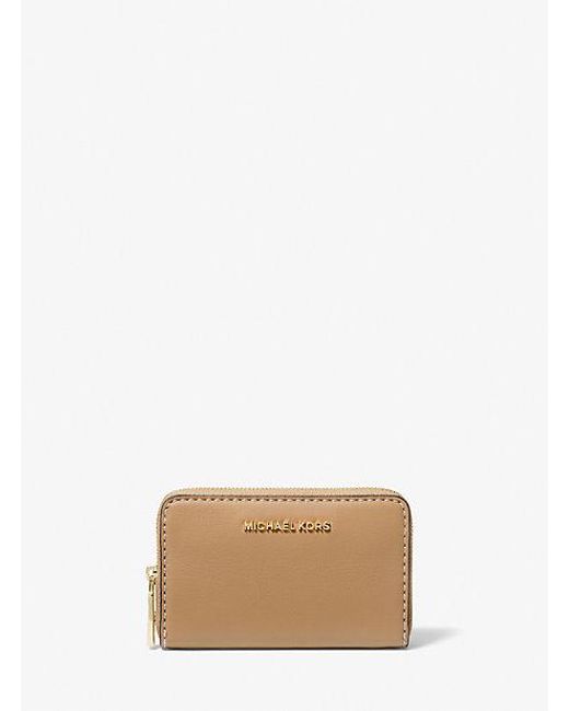 Michael Kors Natural Jet Set Small Topstitched Leather Wallet
