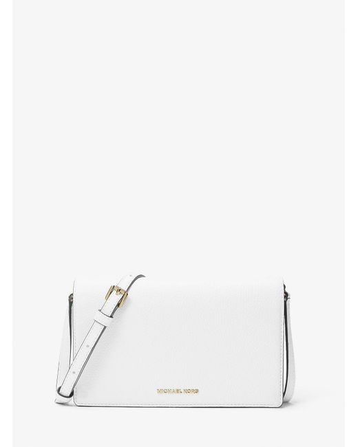 MICHAEL Michael Kors White Mk Jet Set Medium Pebbled Leather Front-Flap Crossbody Bag