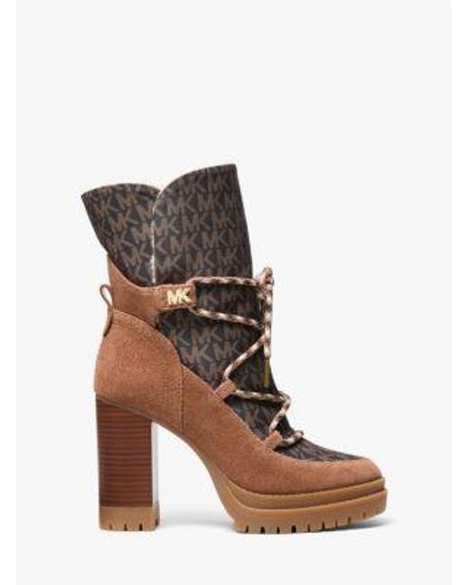 Michael Kors Brown Culver Mixed-Media Platform Boot