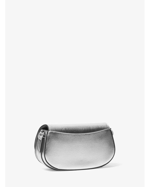 Michael Kors Gray Mk Mila Small Metallic Leather Shoulder Bag