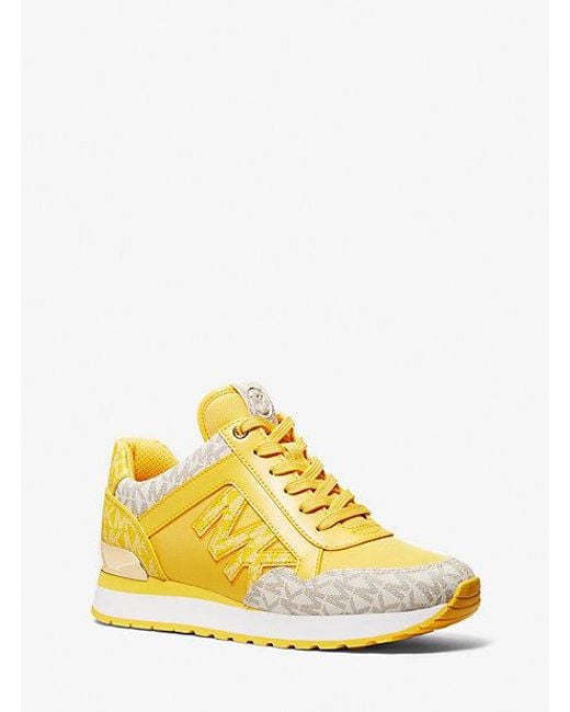 Michael Kors Yellow Maddy Two-tone Signature Logo And Mesh Trainer