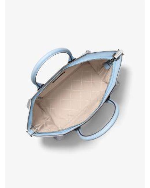 Michael Kors Blue Avril Large Leather And Logo Jacquard Satchel
