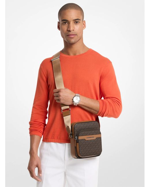 Michael Kors Brown Hudson Mini Signature Logo Flight Bag for men