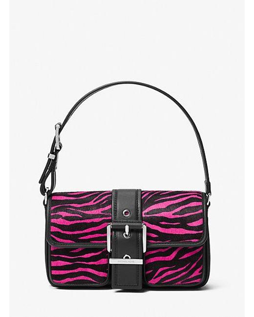 Michael Kors Purple Colby Medium Zebra Print Calf Hair Shoulder Bag