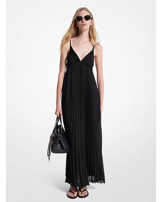 Michael Kors Black Pleated Georgette Maxi Dress