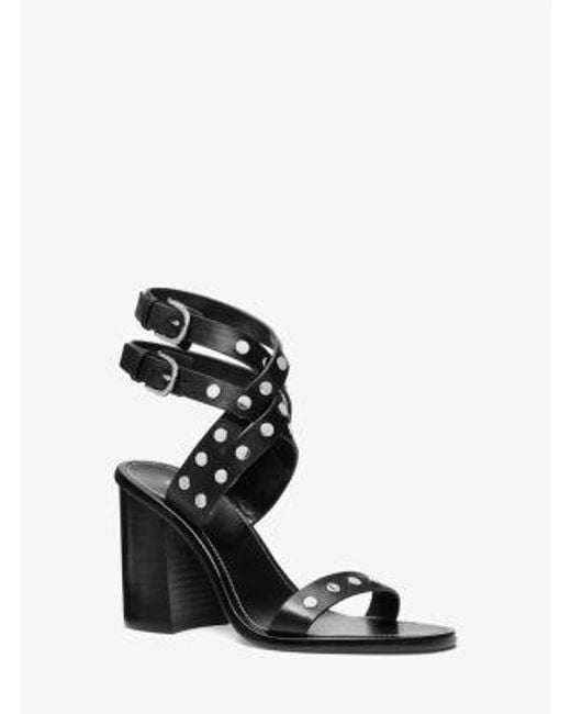 Michael Kors White Irene Studded Leather Block Heel Sandal