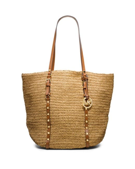 Michael Kors Large Studded Straw Shopper Tote Bag in Natural | Lyst UK