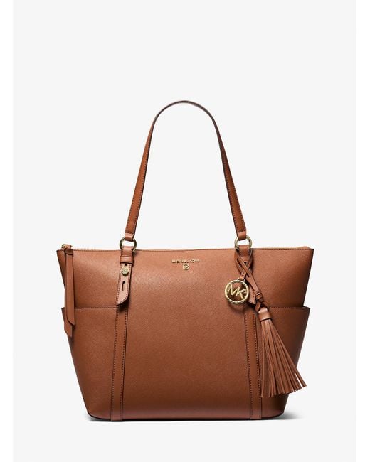 MICHAEL Michael Kors Brown Mk Sullivan Large Saffiano Leather Top-Zip Tote Bag