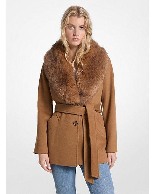 MICHAEL KORS 新品タグ付キャメルピーコートS相当 ウールブレンド秋冬 MICHAEL KORS 新品タグ付キャメルピーコートS相当 ウールブレンド秋冬