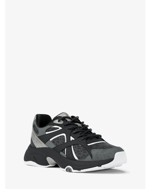 Michael Kors White Mk Leo Mixed-Media Trainer for men