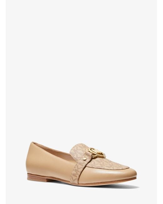 Michael Kors Natural Rory Leather And Logo Loafer