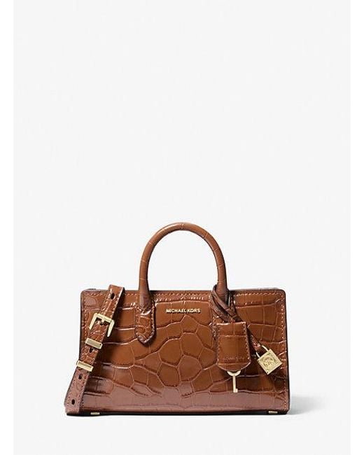 MICHAEL Michael Kors Brown Mk Scarlett Extra-Small Crocodile Embossed Leather Crossbody Bag