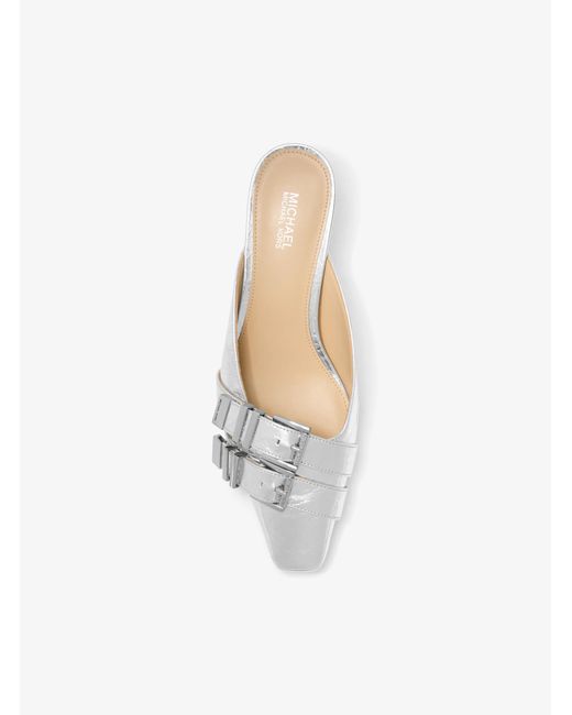 MICHAEL Michael Kors White Mk Darrington Crackled Metallic Leather Mule