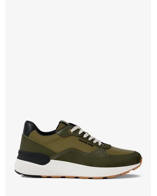 Michael Kors Green Mk Trevor Leather And Corded Twill Trainer for men