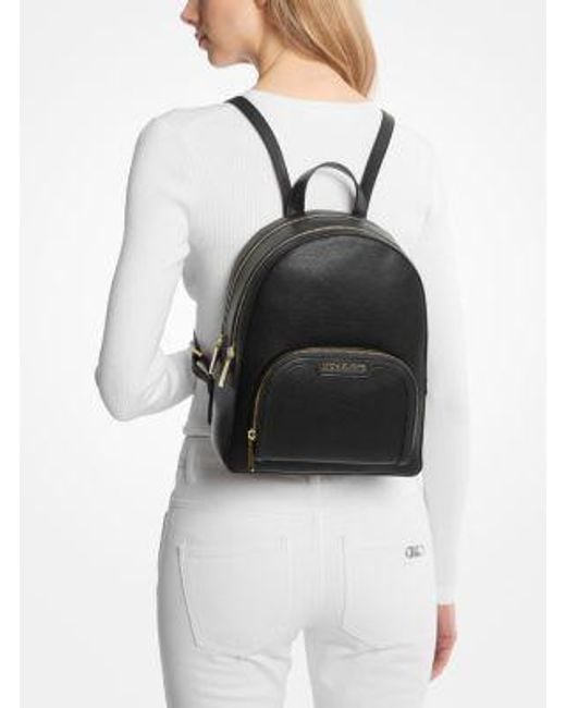 Michael Kors Black Jaycee Medium Pebbled Leather Backpack